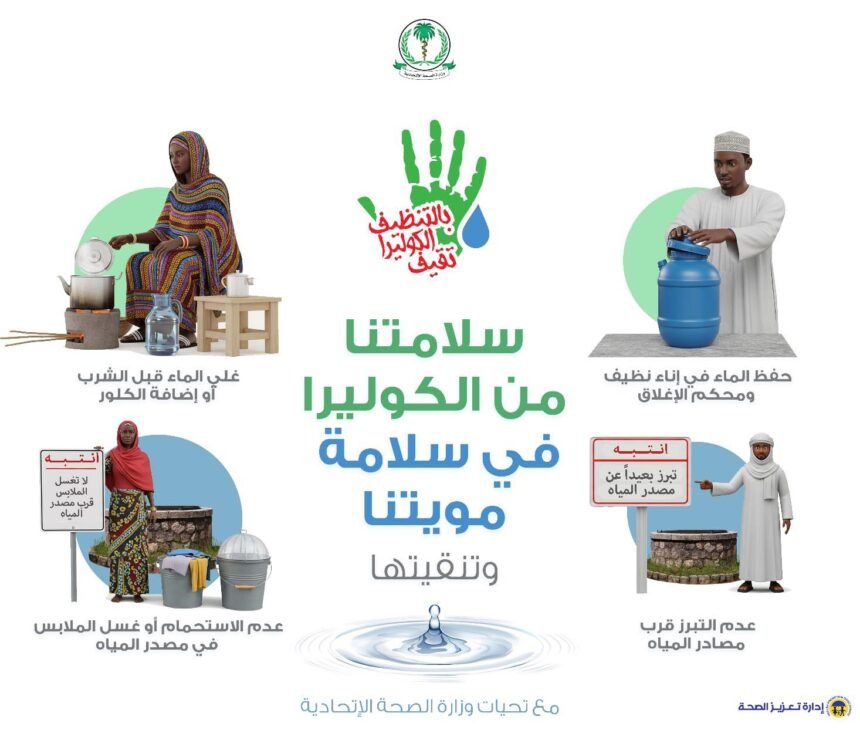 موية نظيفة = صحة وعافية
الموية النضيفة أهم خطوة في الوقاية من الكوليرا:

 خت مو